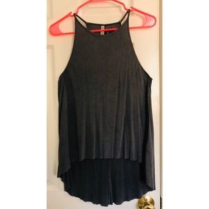 Gray Ribbed High-Low Tank Top